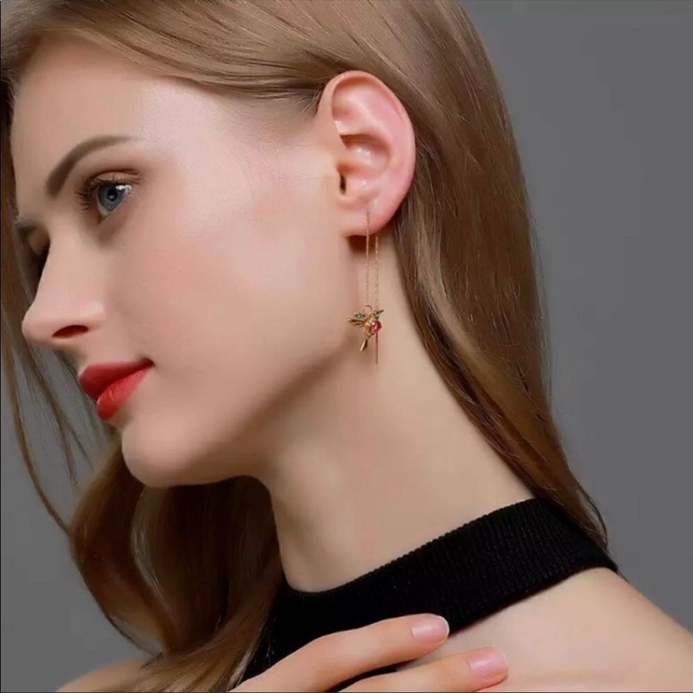 Hummingbird Earrings Stud Threader Long Drop Tassel Crystals Zinc Allow New